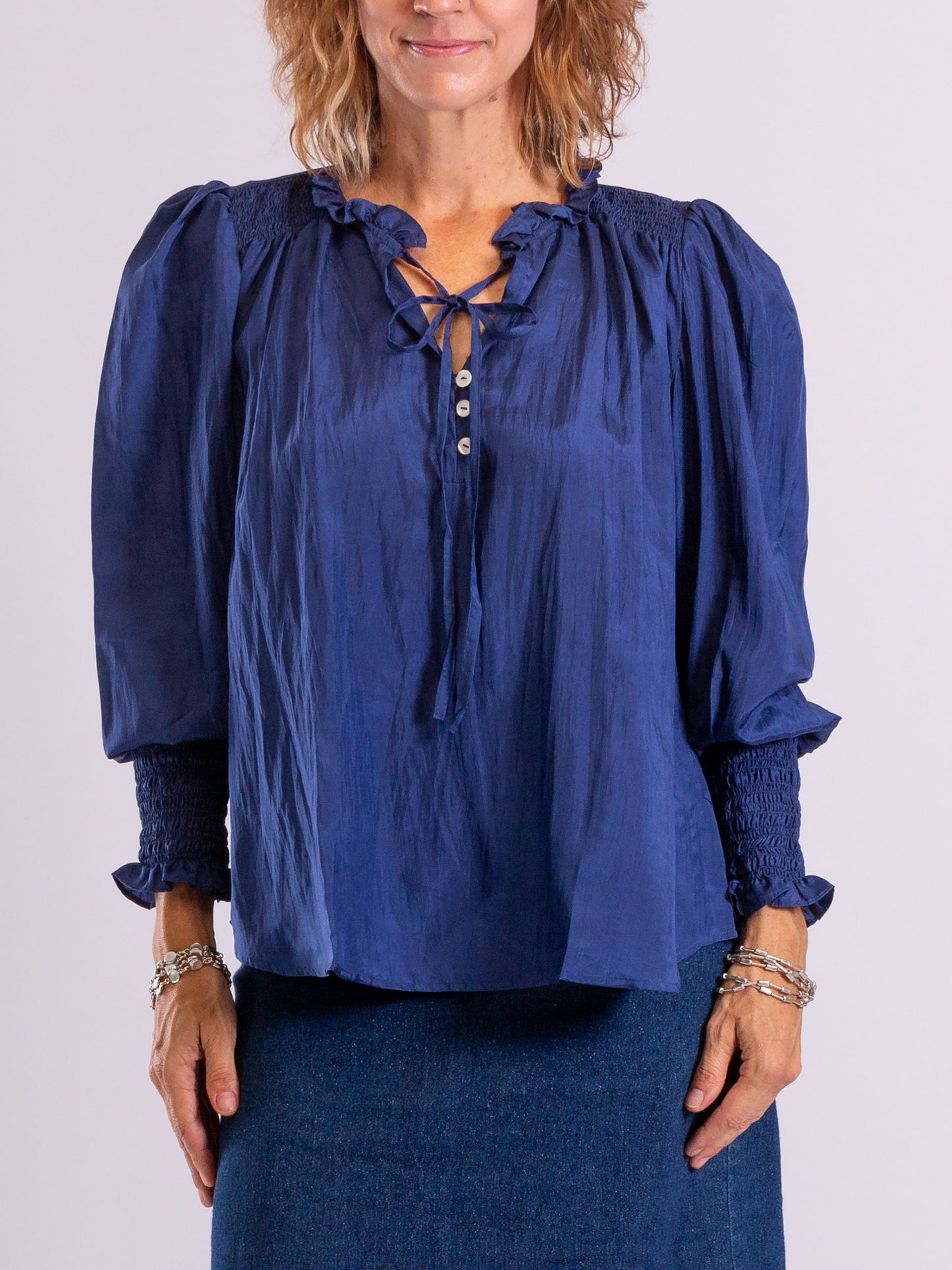 Daisy Silk Shirt – French Navy