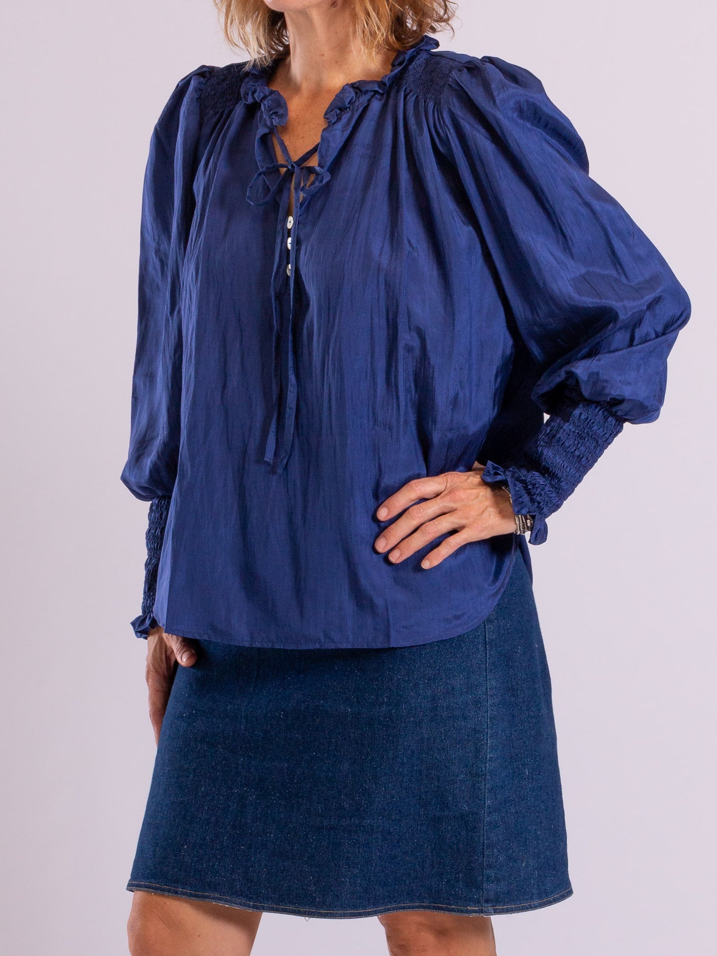 Daisy Silk Shirt – French Navy