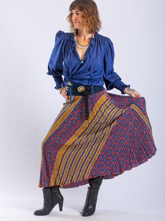 Royal Blue Sacred Stitch Silk Skirt - made from vintage silk sari's.