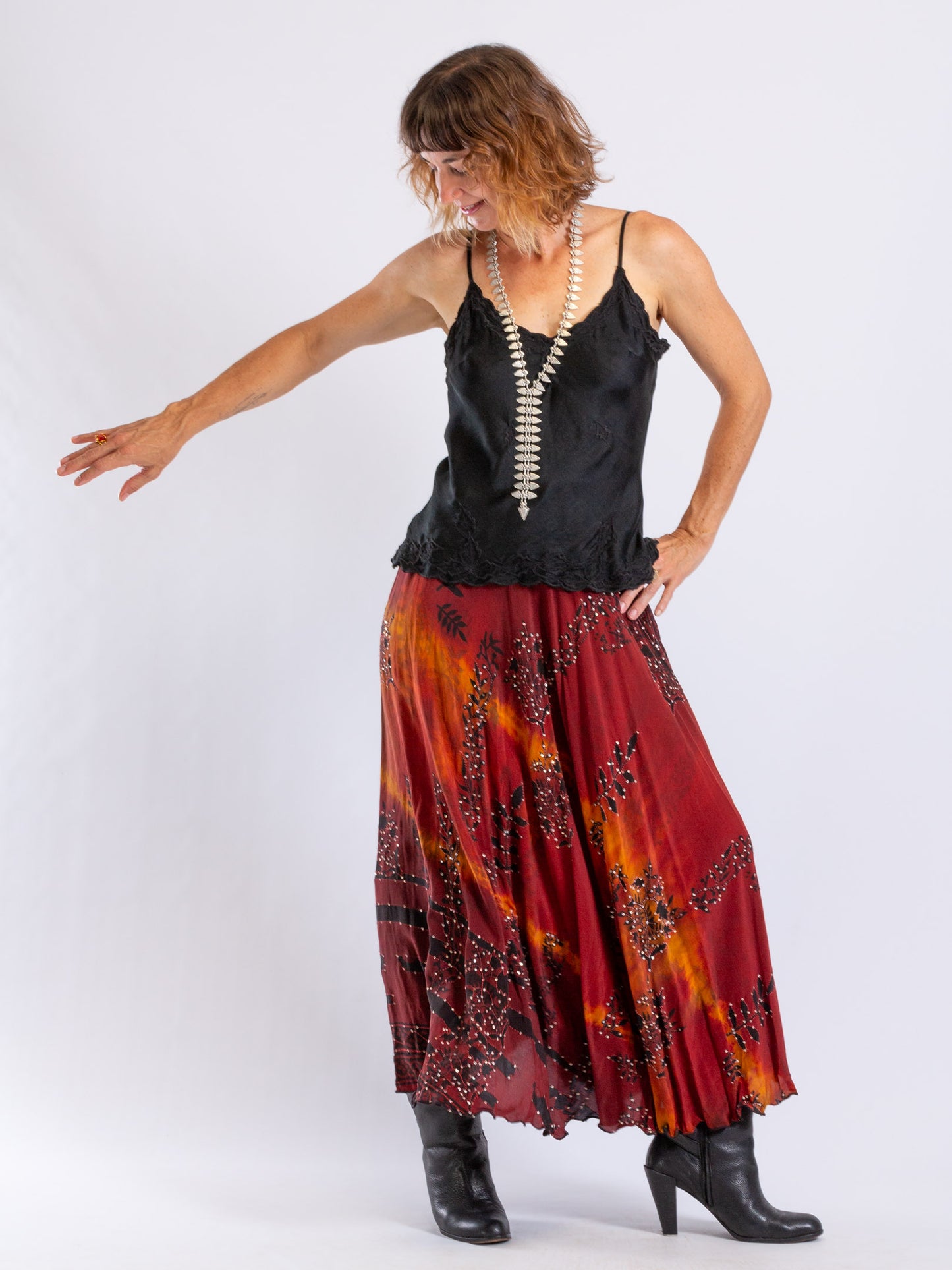 Russet Vine Sacred Stitch Silk Skirt