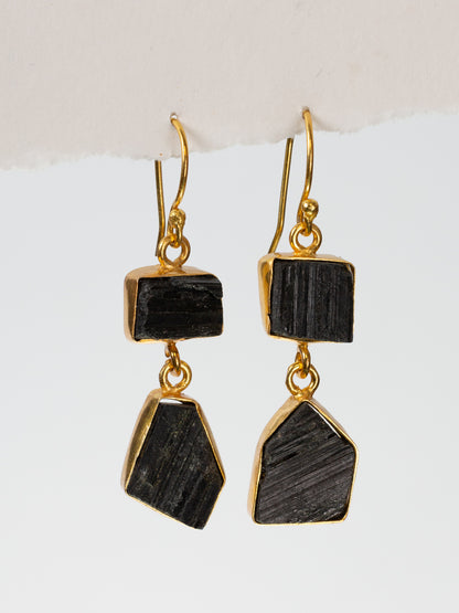 Gold Luxe earrings - Tourmaline double drop dangles