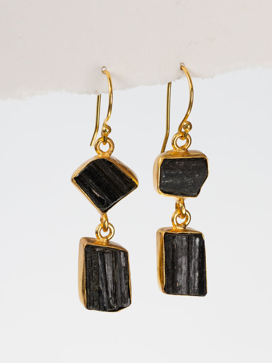 Gold Luxe earrings - Tourmaline double drop dangles