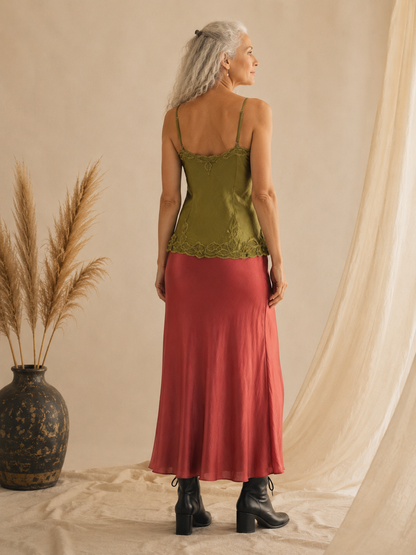 Luxe Embroidered Cami - Chartreuse