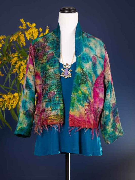 Boho Chic Jacket. Pink Aqua. Size 12