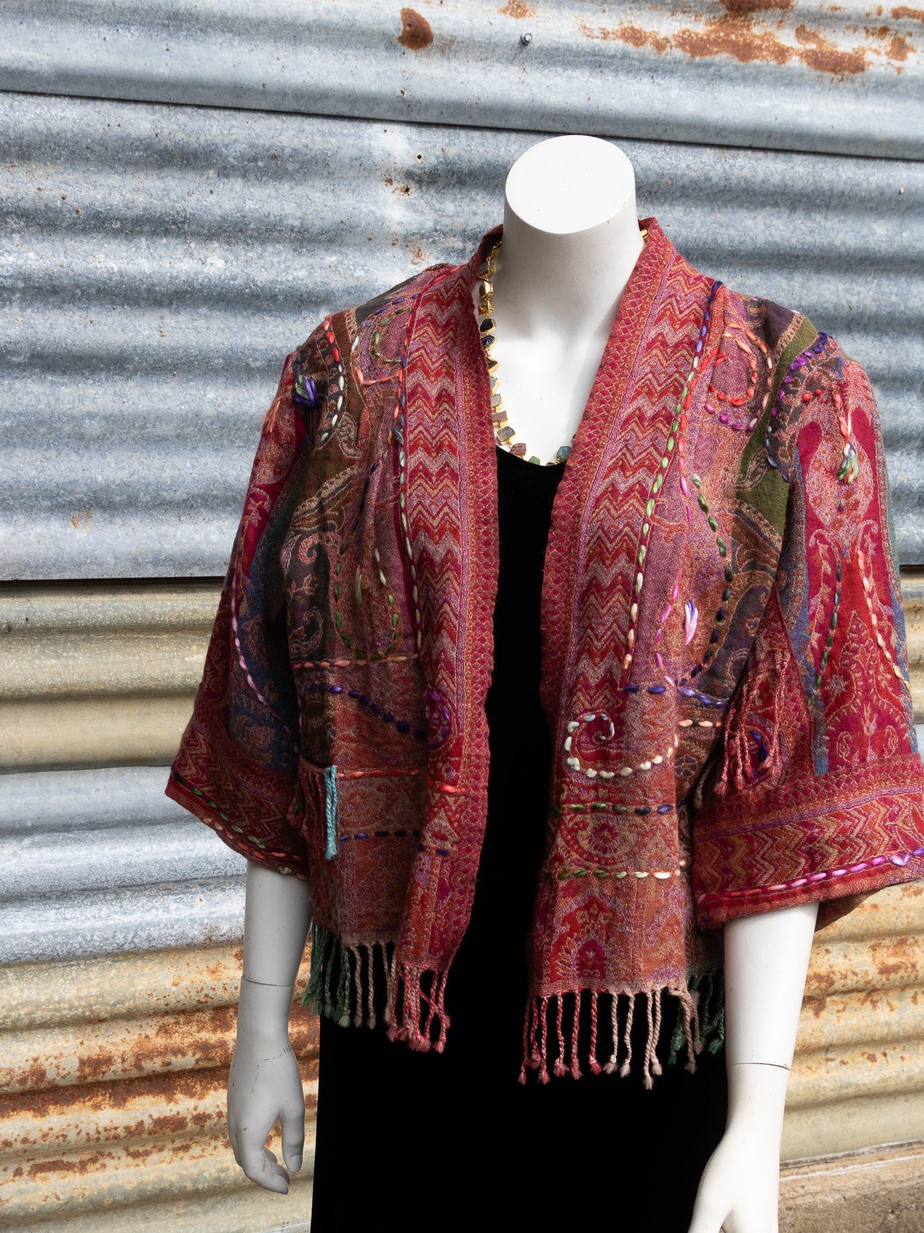 Kashmiri soft fringed wool jacket. Rich and Royal. Size 10