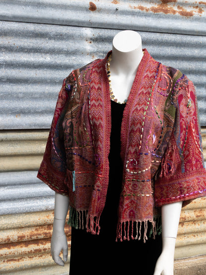 Kashmiri soft fringed wool jacket. Rich and Royal. Size 10