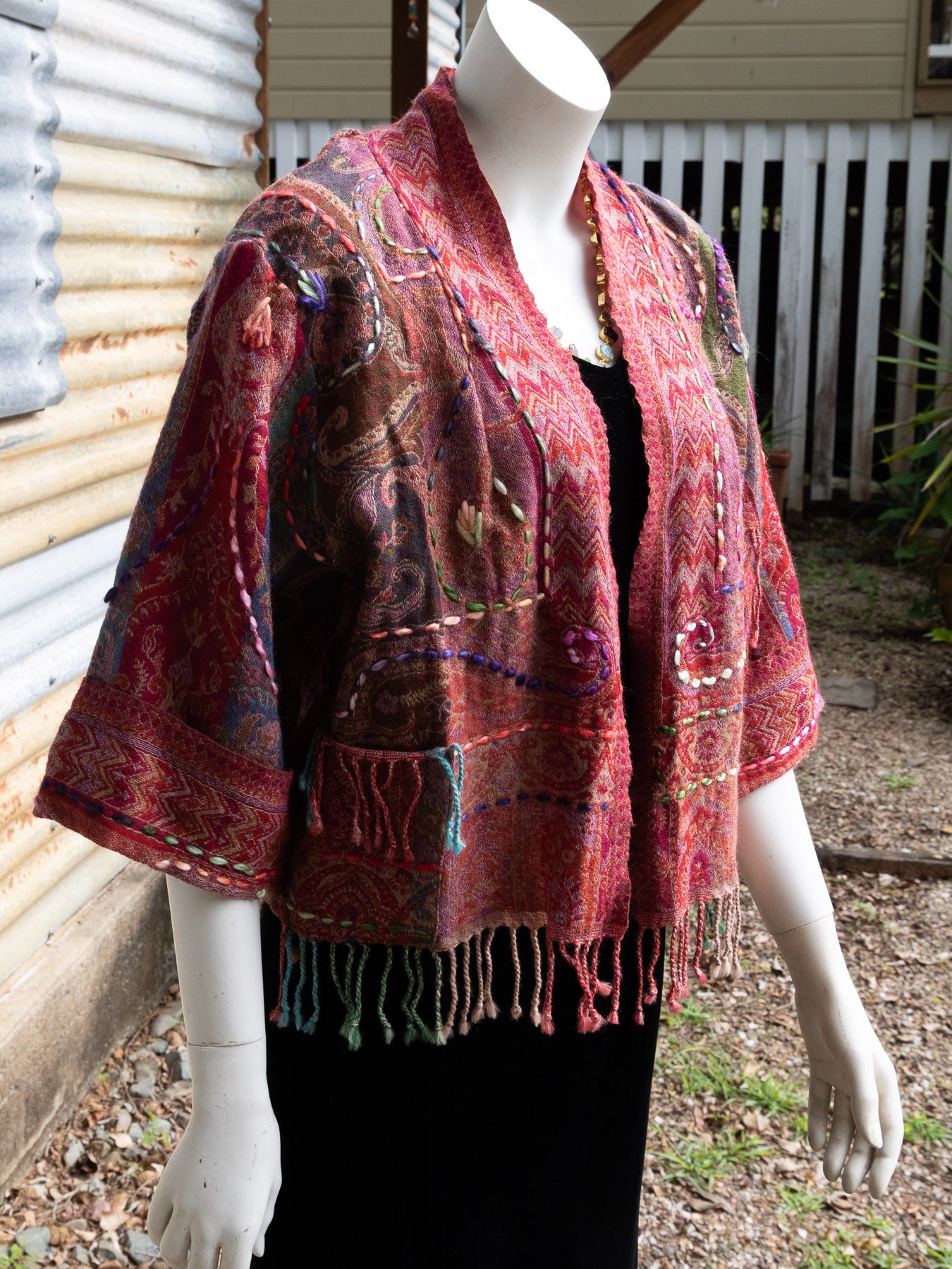 Kashmiri soft fringed wool jacket. Rich and Royal. Size 10