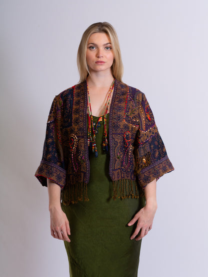 Kashmiri soft fringed wool jacket. Flourishing Ornament Size 14