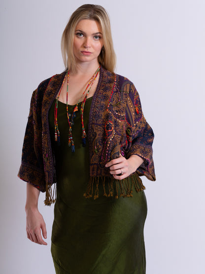 Kashmiri soft fringed wool jacket. Flourishing Ornament Size 14