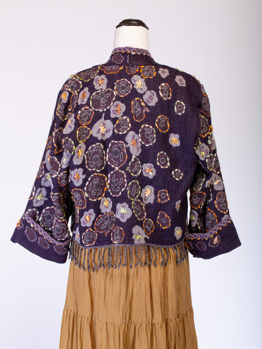 Kashmiri soft fringed wool jacket. Plum Petunias Size 12
