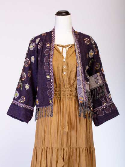 Kashmiri soft fringed wool jacket. Plum Petunias Size 12