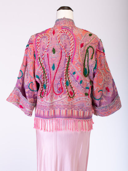 Kashmiri soft fringed wool jacket. Pink Party. Size 12