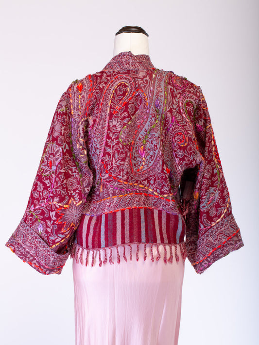 Kashmiri soft fringed wool jacket. Moroccan Rosey . Size 12