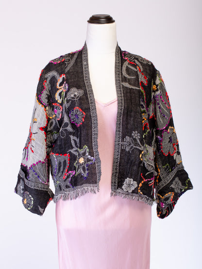 Kashmiri soft fringed wool jacket. Dark Flora Size 12