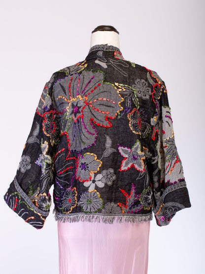 Kashmiri soft fringed wool jacket. Dark Flora Size 12