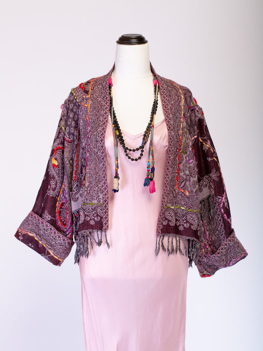 Kashmiri soft fringed wool jacket. Flourishing Ornament Size 14