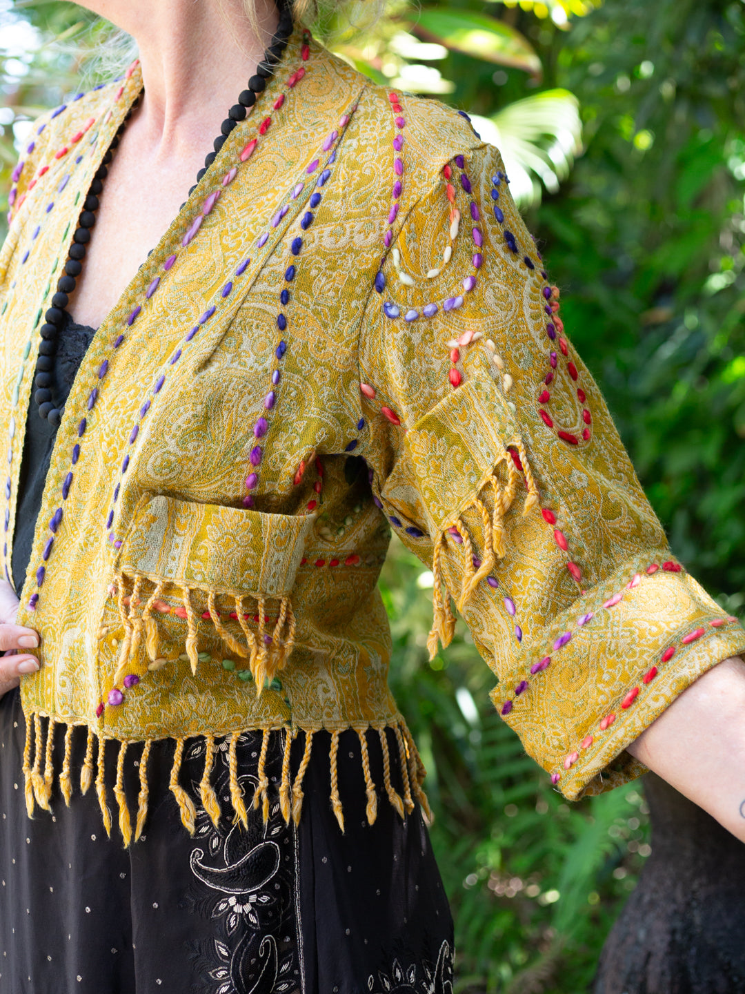 Kashmiri soft fringed wool jacket. Golden Relic. Size 10