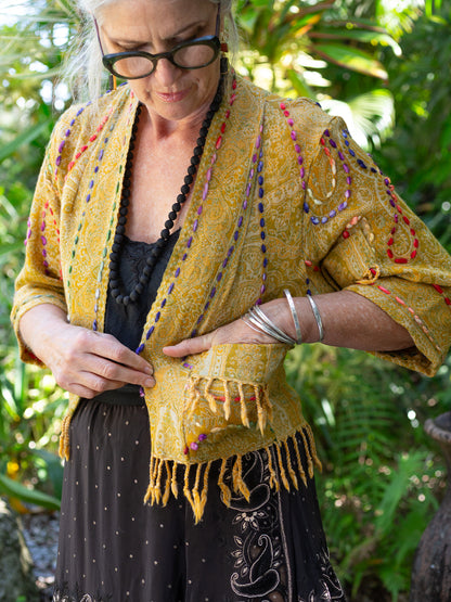 Kashmiri soft fringed wool jacket. Golden Relic. Size 10