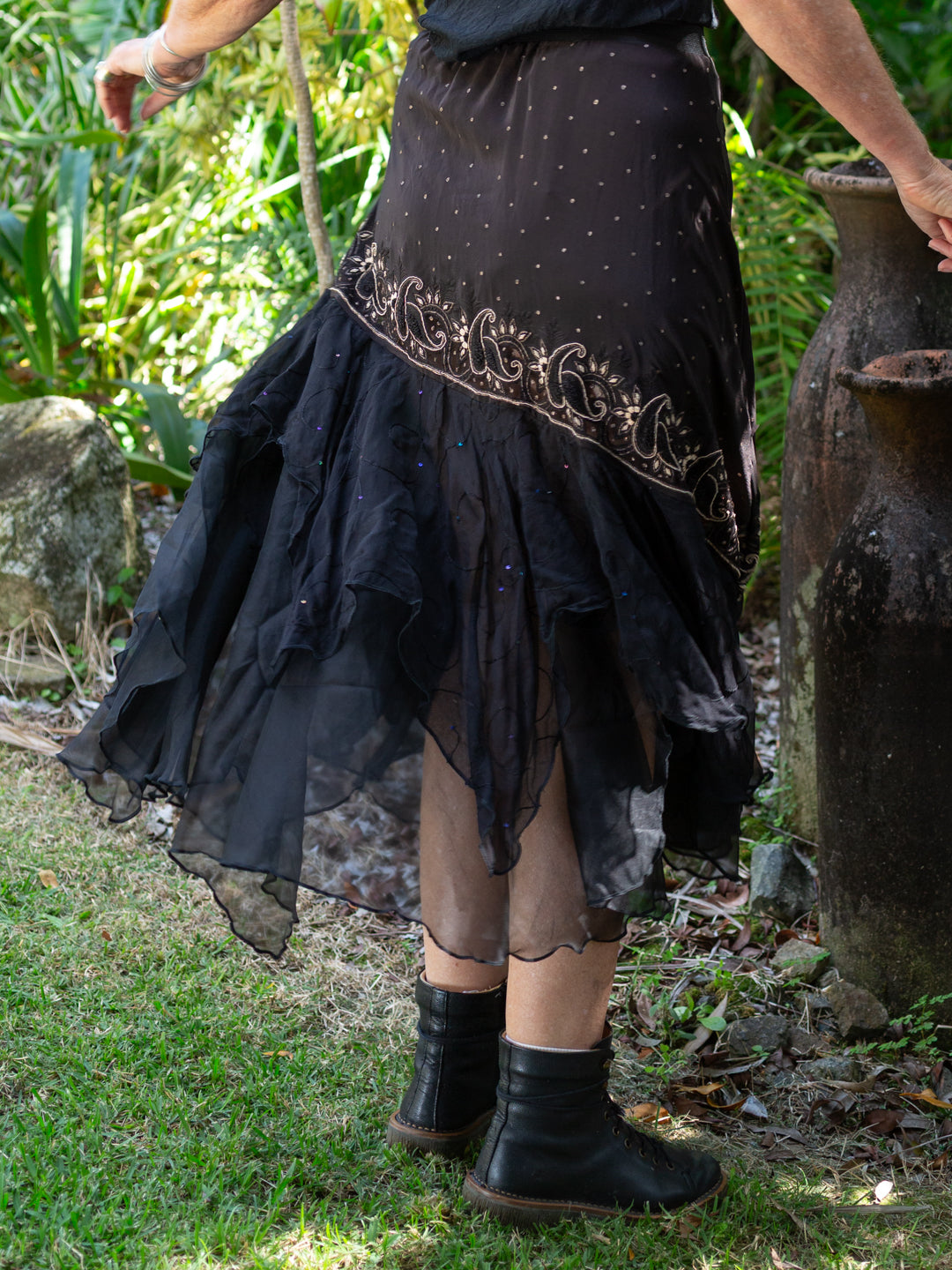 Silk & Sheer Tiered Ruffle Skirt "Paisley Gala"