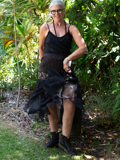 Silk & Sheer Tiered Ruffle Skirt "Paisley Gala"