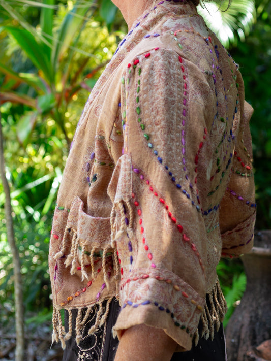 Kashmiri soft fringed wool jacket. Musk Nights. Size 10