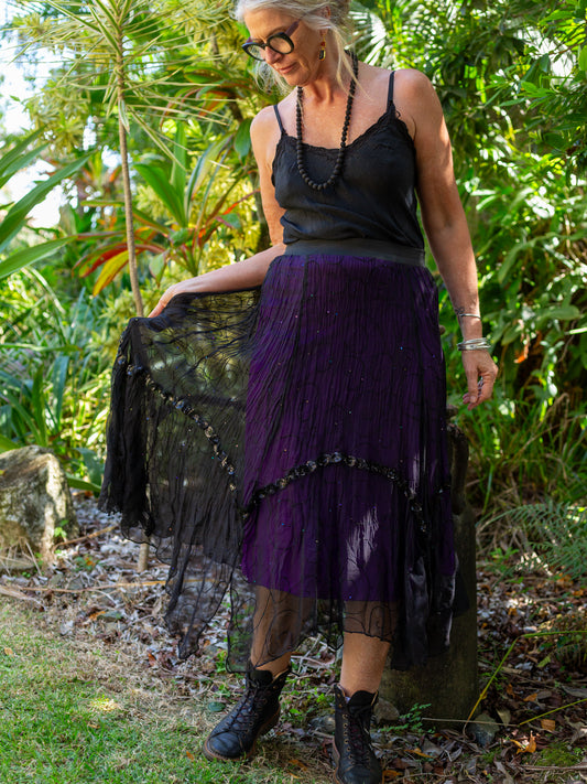 Silk & Sheer Tiered Ruffle Skirt "Coven Couture"