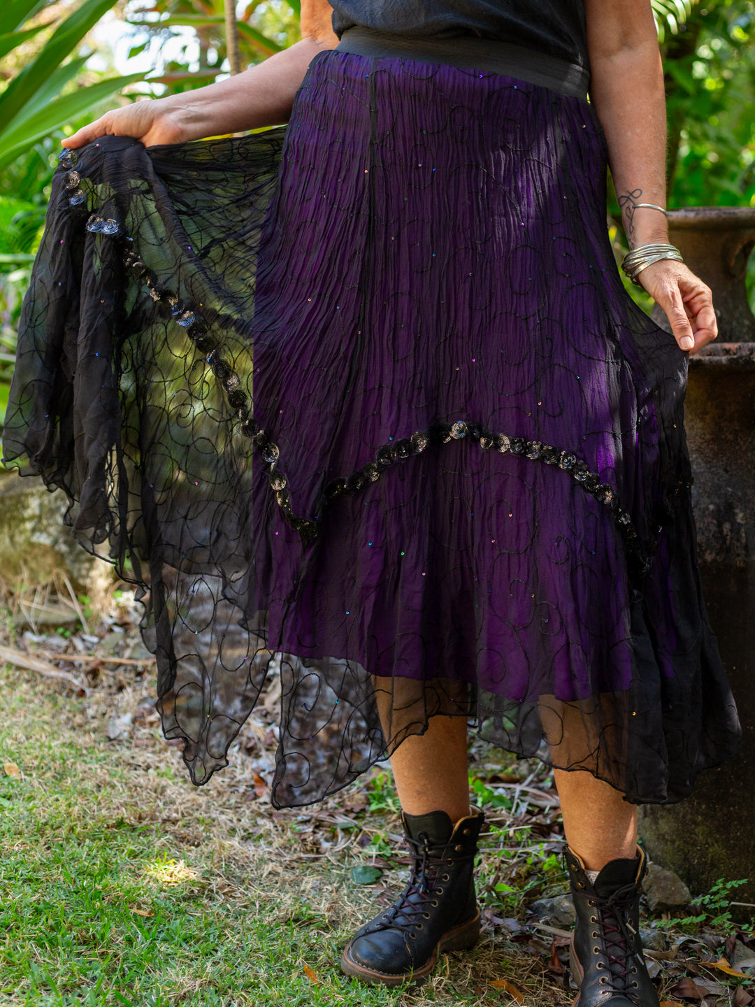 Silk & Sheer Tiered Ruffle Skirt "Coven Couture"