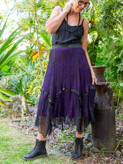 Silk & Sheer Tiered Ruffle Skirt "Coven Couture"