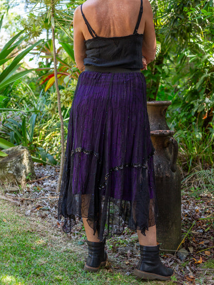 Silk & Sheer Tiered Ruffle Skirt "Coven Couture"