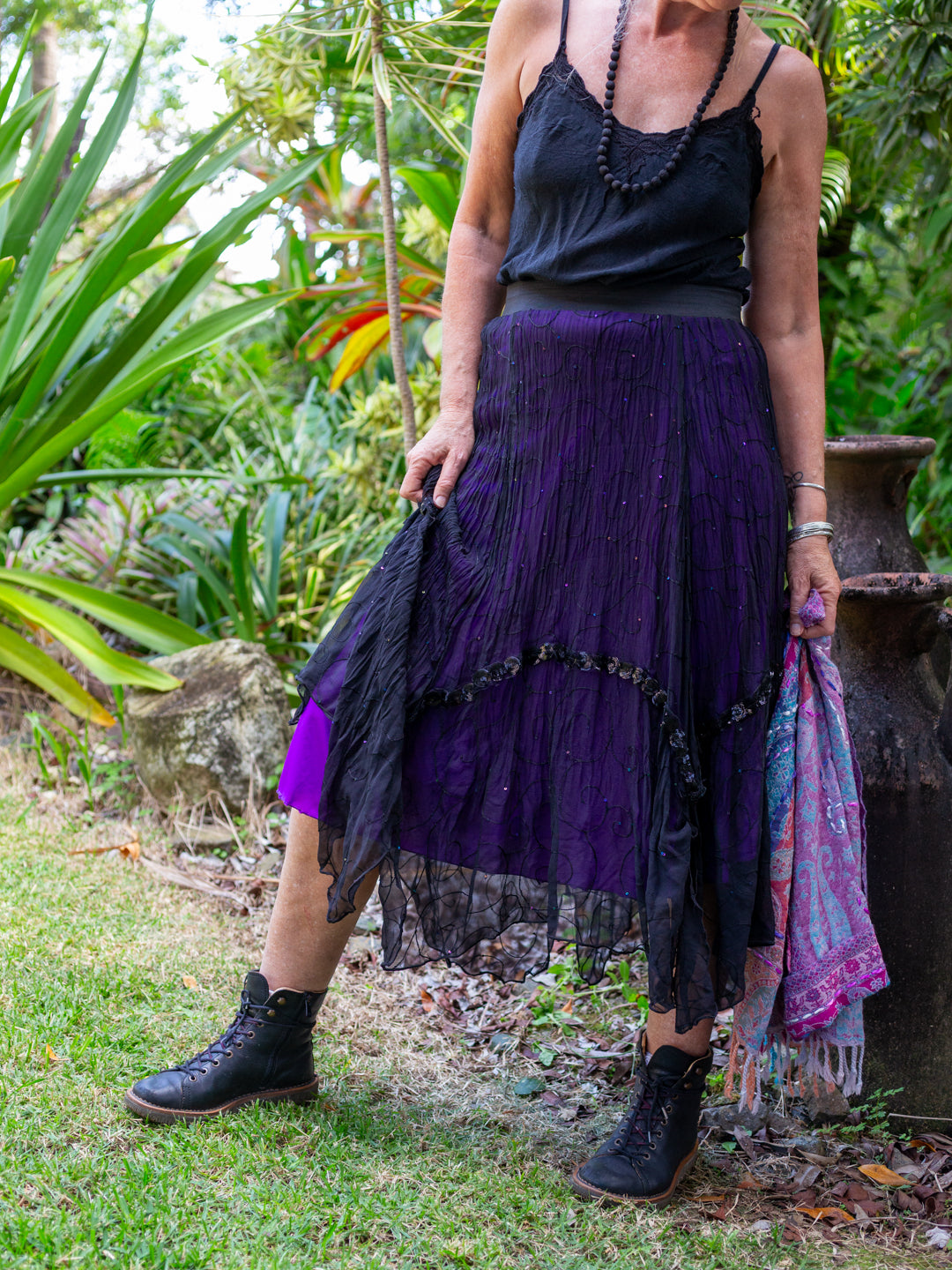 Silk & Sheer Tiered Ruffle Skirt "Coven Couture"