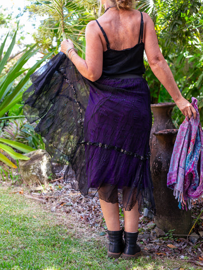 Silk & Sheer Tiered Ruffle Skirt "Coven Couture"