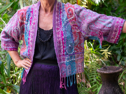 Kashmiri soft fringed wool jacket. Heirloom Alcove. Size 14
