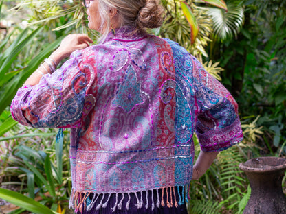Kashmiri soft fringed wool jacket. Heirloom Alcove. Size 14