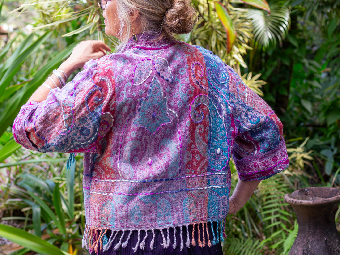 Kashmiri soft fringed wool jacket. Heirloom Alcove. Size 14