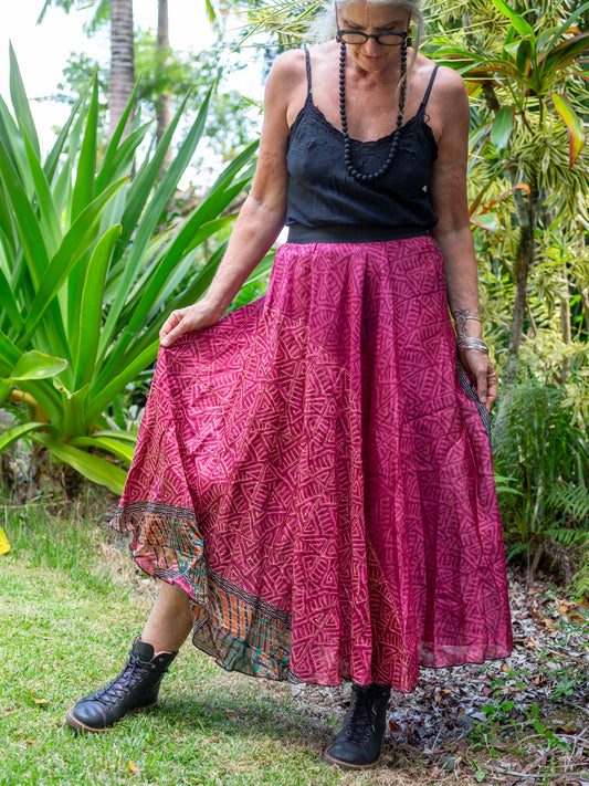 Pure Silk Circle Skirt "Rasberry Jube"
