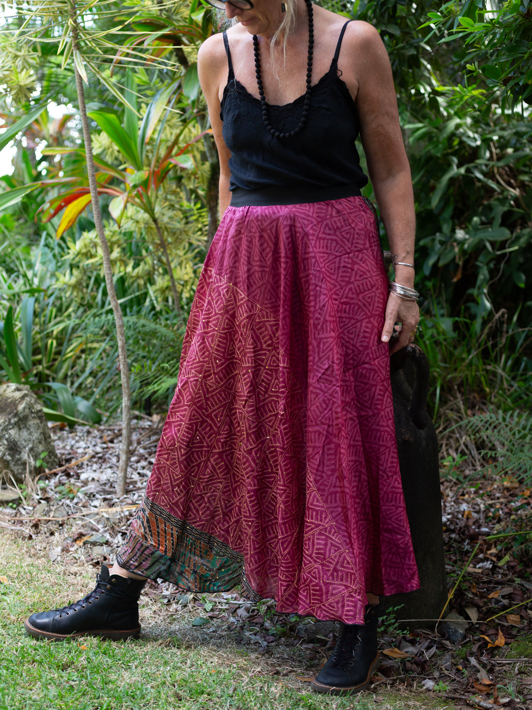 Pure Silk Circle Skirt "Rasberry Jube"