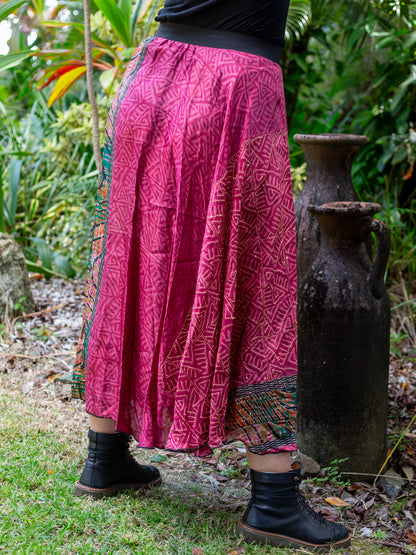 Pure Silk Circle Skirt "Rasberry Jube"