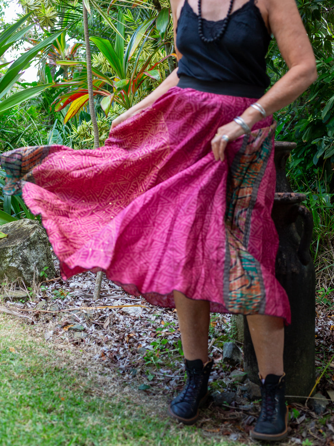 Pure Silk Circle Skirt "Rasberry Jube"