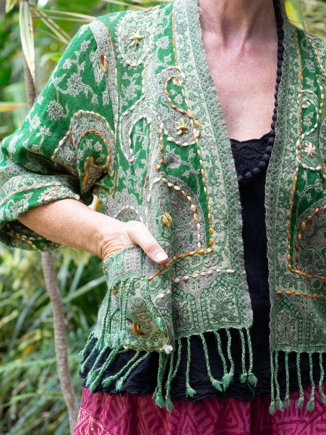 Kashmiri soft fringed wool jacket. Jungle Love Size 14