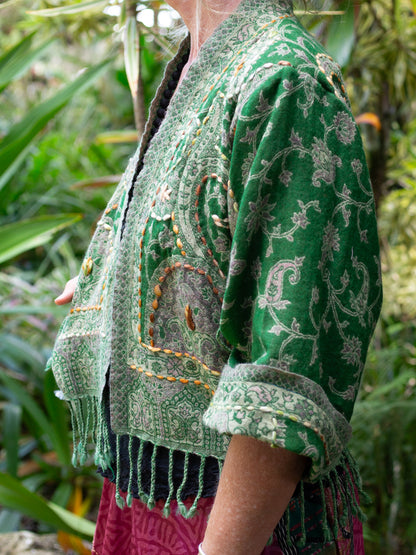 Kashmiri soft fringed wool jacket. Jungle Love Size 14
