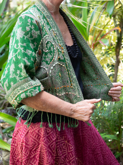 Kashmiri soft fringed wool jacket. Jungle Love Size 14