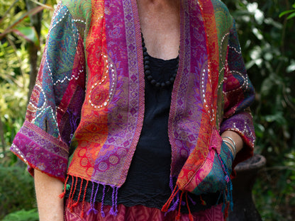 Kashmiri soft fringed wool jacket. Flourishing Bloom Size 14