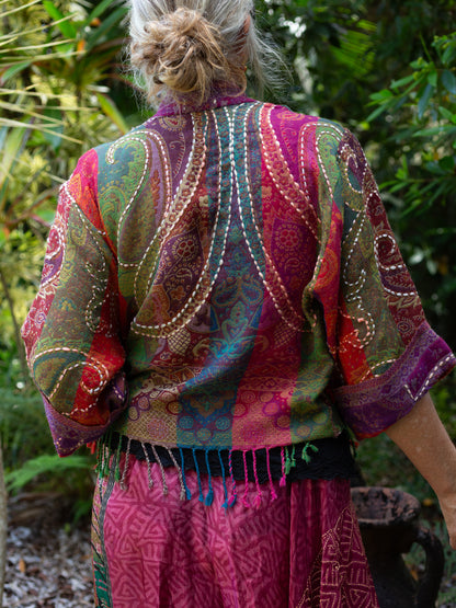 Kashmiri soft fringed wool jacket. Flourishing Bloom Size 14