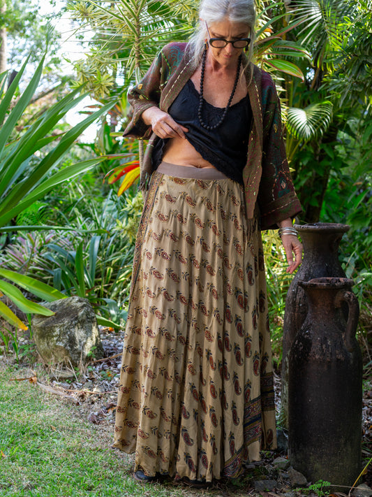Pure Silk Circle Skirt "Paisley Patches"