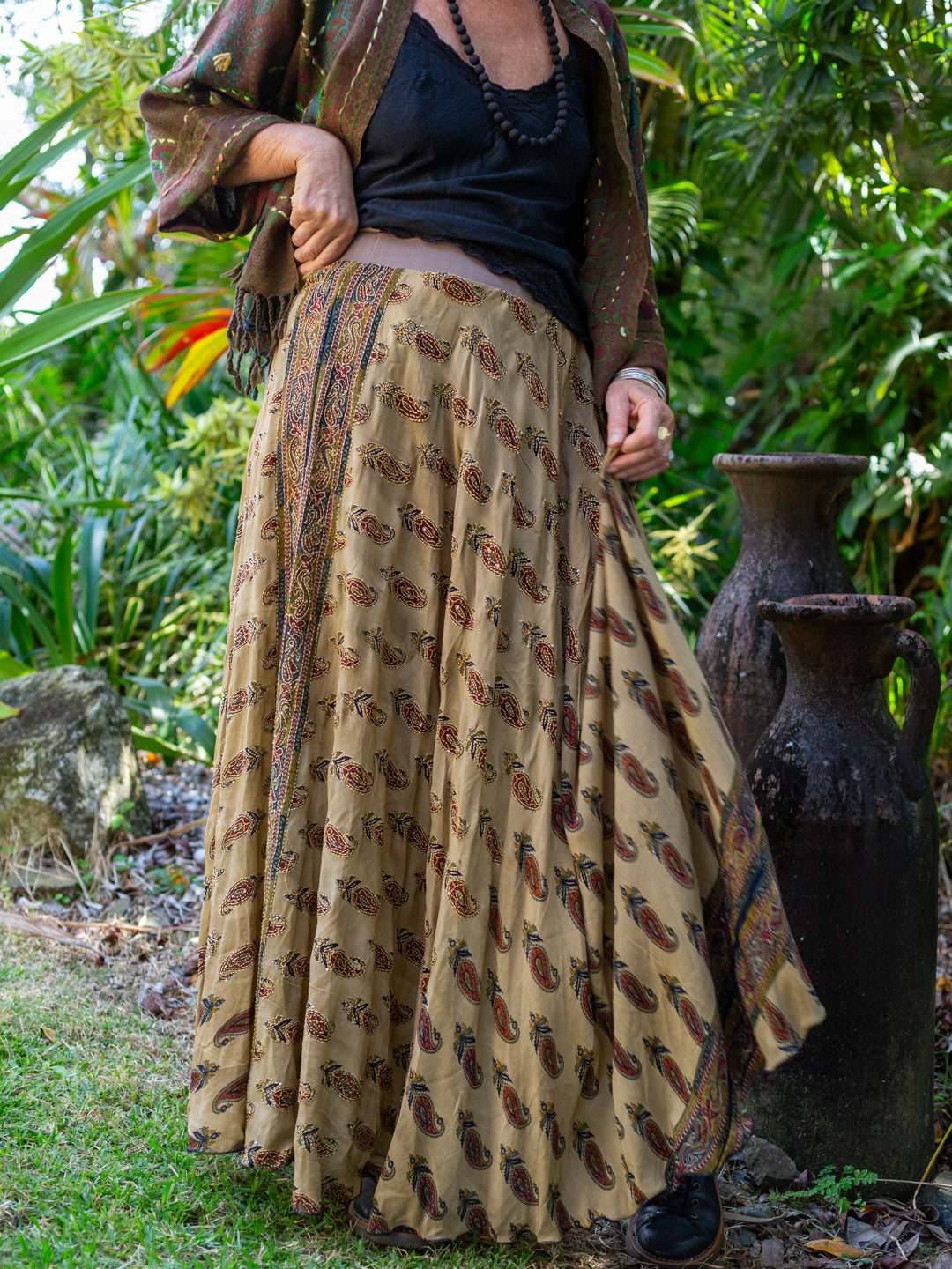 Pure Silk Circle Skirt "Paisley Patches"