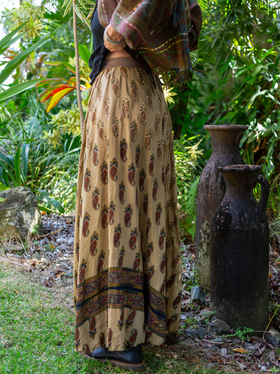 Pure Silk Circle Skirt "Paisley Patches"