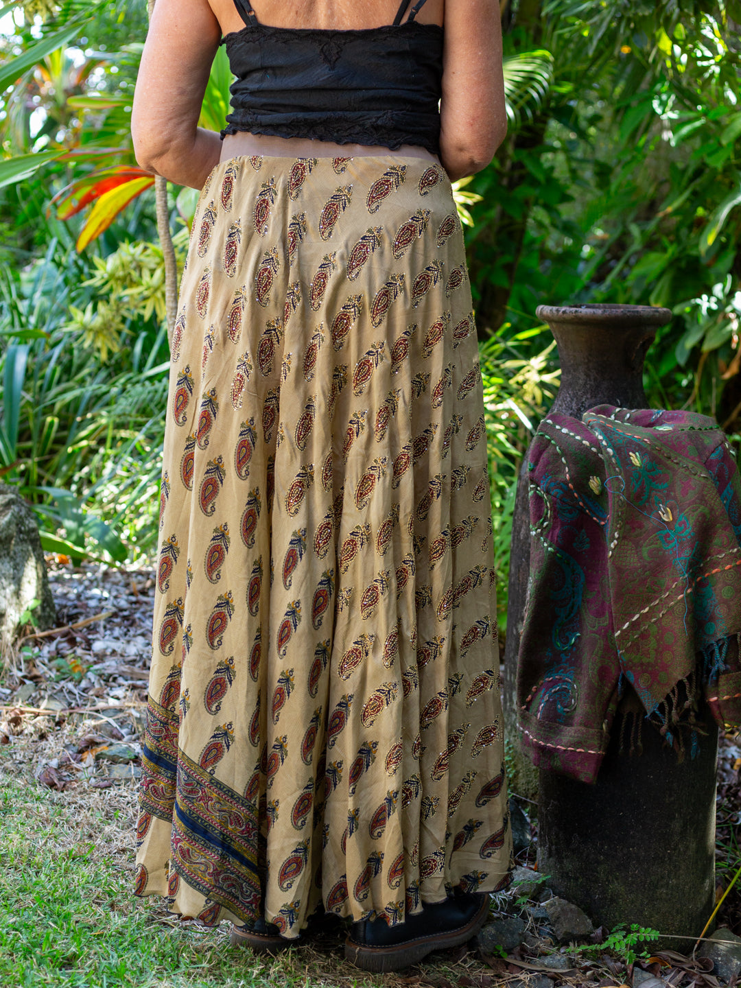 Pure Silk Circle Skirt "Paisley Patches"