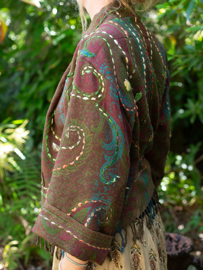 Kashmiri soft fringed wool jacket. Paisley Gardens. Size 14