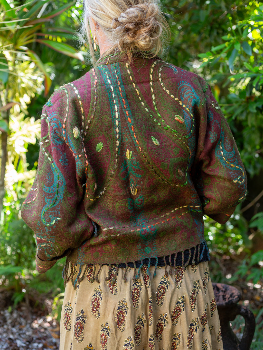 Kashmiri soft fringed wool jacket. Paisley Gardens. Size 14