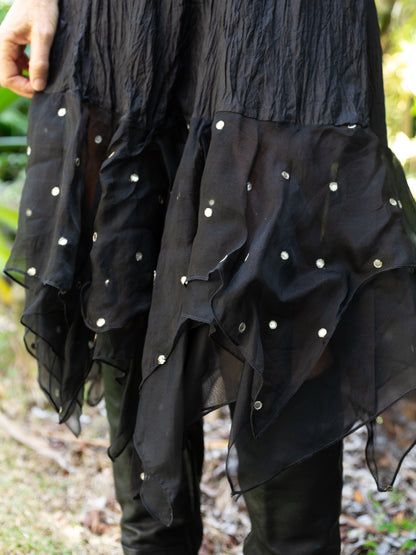 Silk & Sheer Tiered Ruffle Skirt "Dotty Reveller"